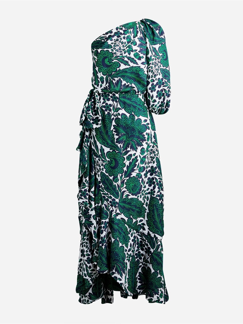 J. Crew Collection One Shoulder Ruffle Dress Emerald Floral Size 6